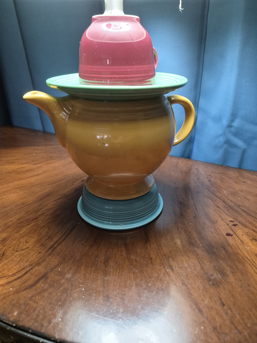 Fiestaware Upcycled Teapot,Cup, Saucer& Bowl Lamp in Yellow Green,Pink And Blue - Picture 5 of 6